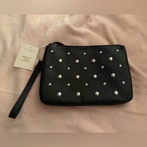 Primark Silver Studded Black Clutch/ Wristlet